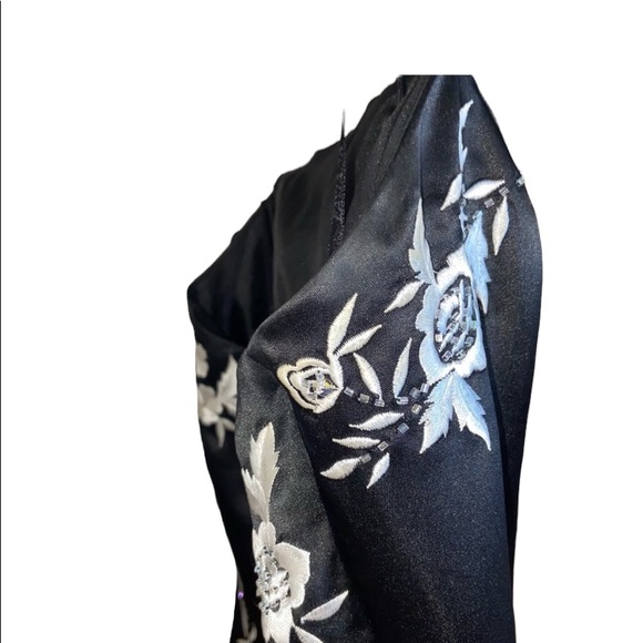 Faviana 7/8 black satin strapless full length dress, embroidery, beading & train - Picture 4 of 13